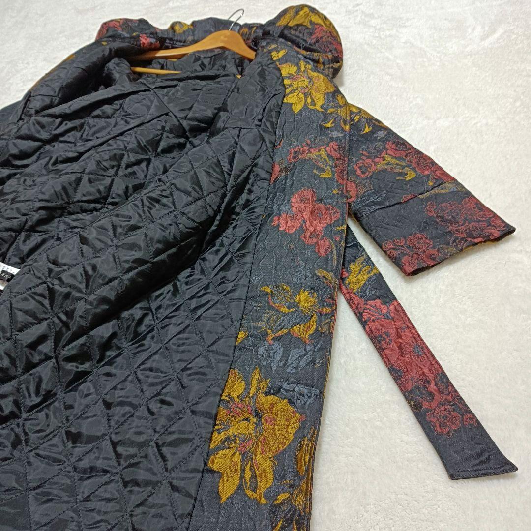 HANAHANA、花柄コート、ベルト付き、ショールカラー、総柄