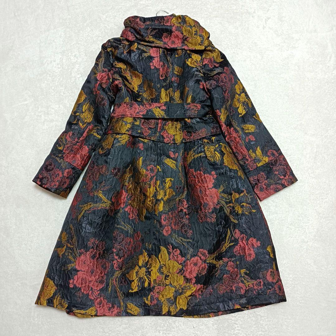 HANAHANA、花柄コート、ベルト付き、ショールカラー、総柄