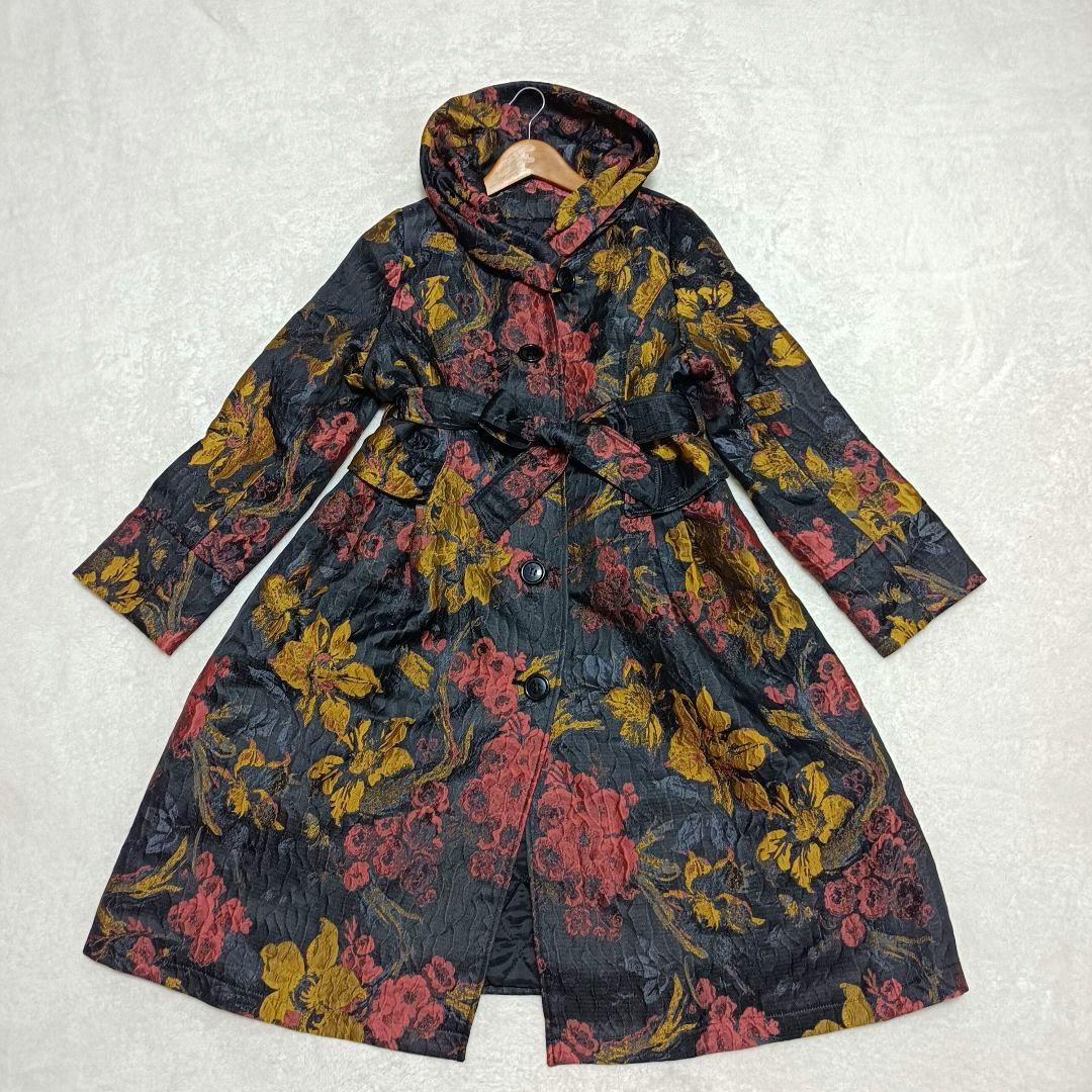 HANAHANA、花柄コート、ベルト付き、ショールカラー、総柄