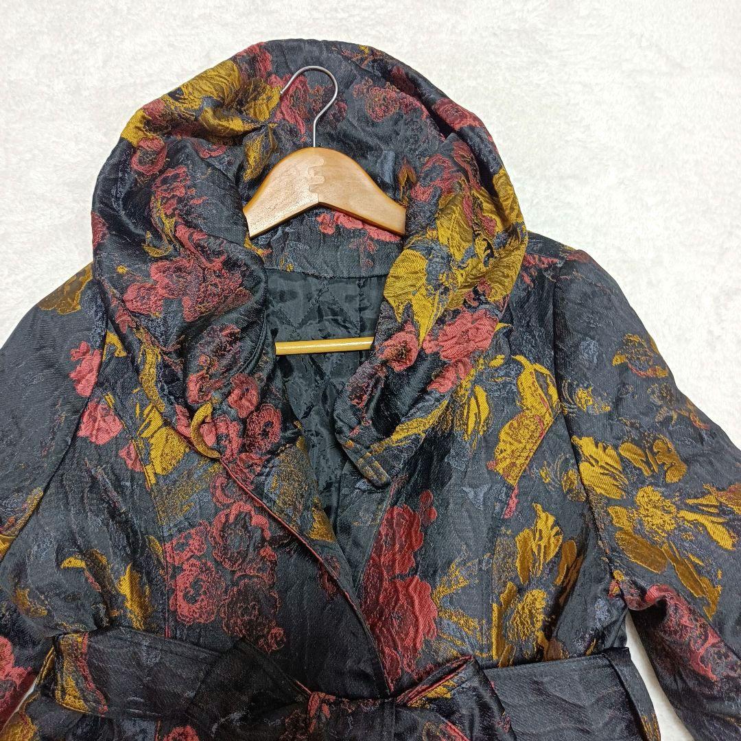 HANAHANA、花柄コート、ベルト付き、ショールカラー、総柄