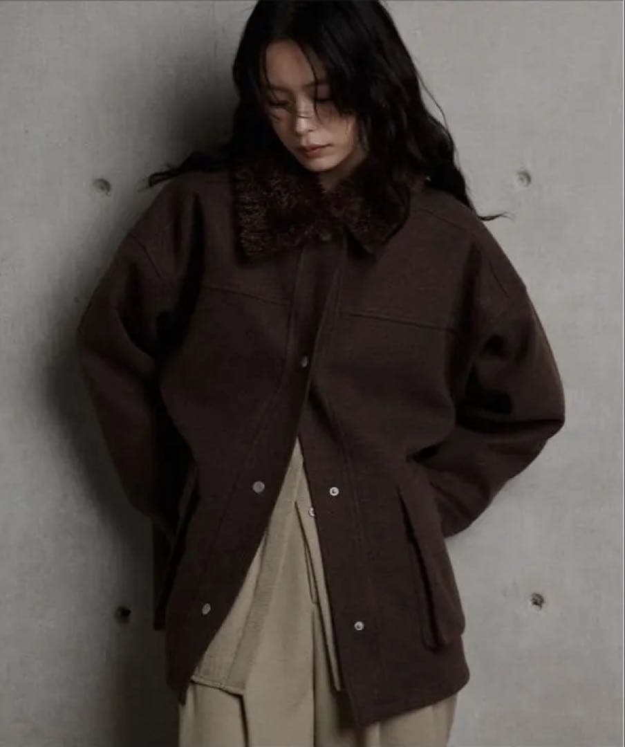 hellam ボア襟付き2wayカバーオール ブラウン SIZE hellam