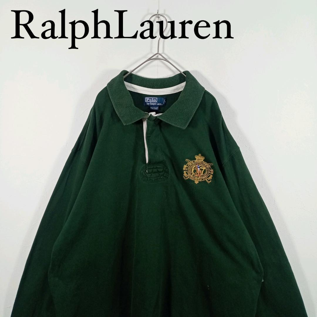 90s ポロラルフローレン ポロシャツ 無地グリーン RalphLauren