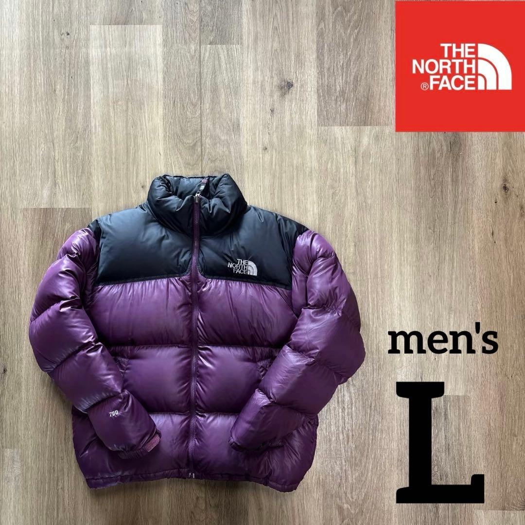美品 ノースフェイス　ダウン　ヌプシ　ブラック×パープル　メンズL