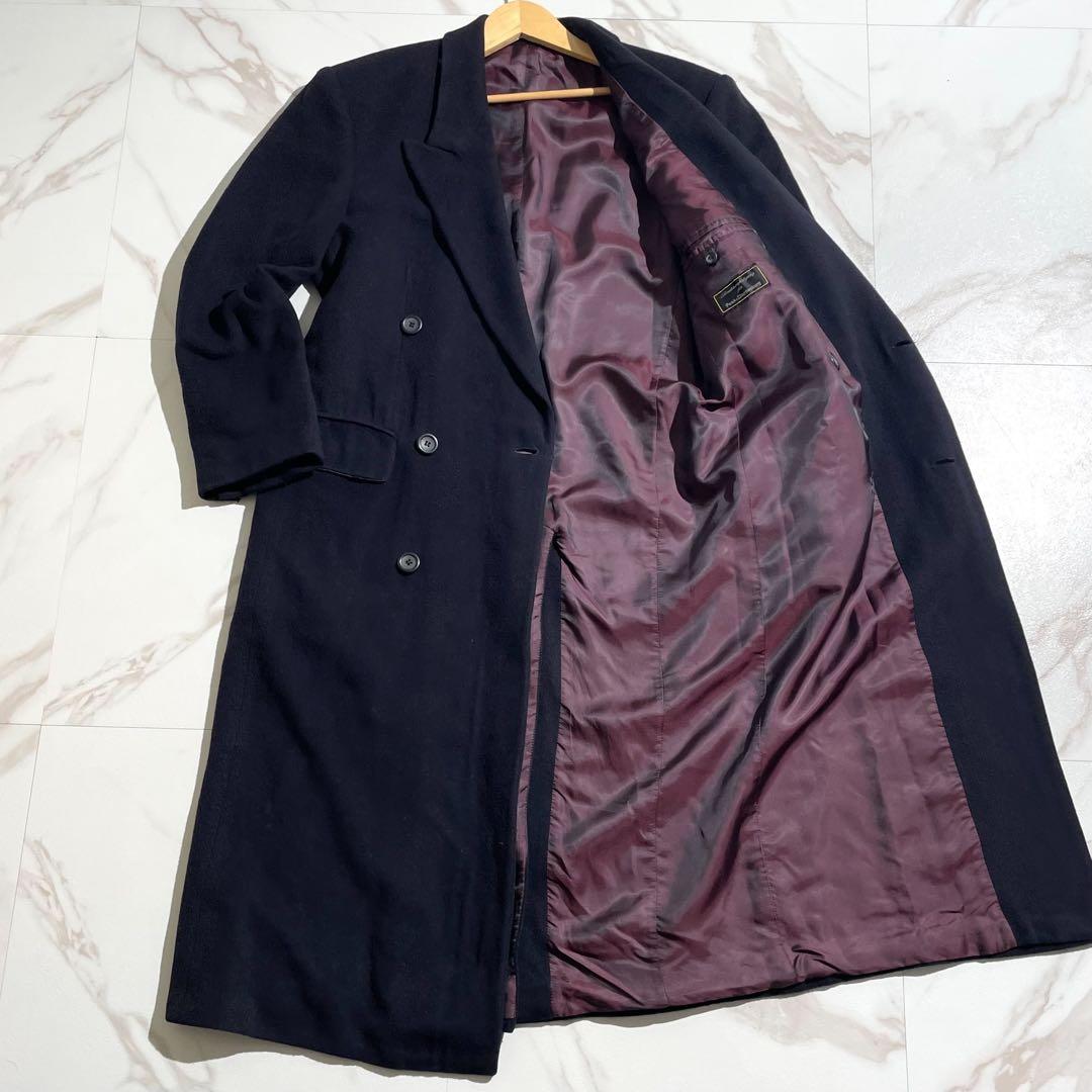 ダブルチェスターコート カシミヤ マキシ丈 Lサイズ ネイビーL・VINTAGE