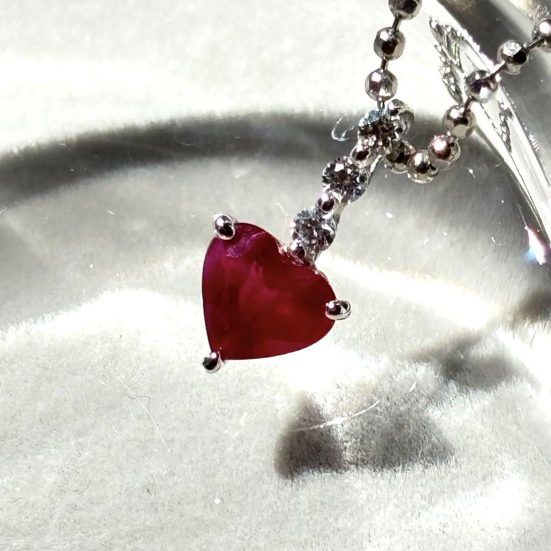 ルビー 1.18ct ダイヤモンド Pt900ハートデザインネックレス