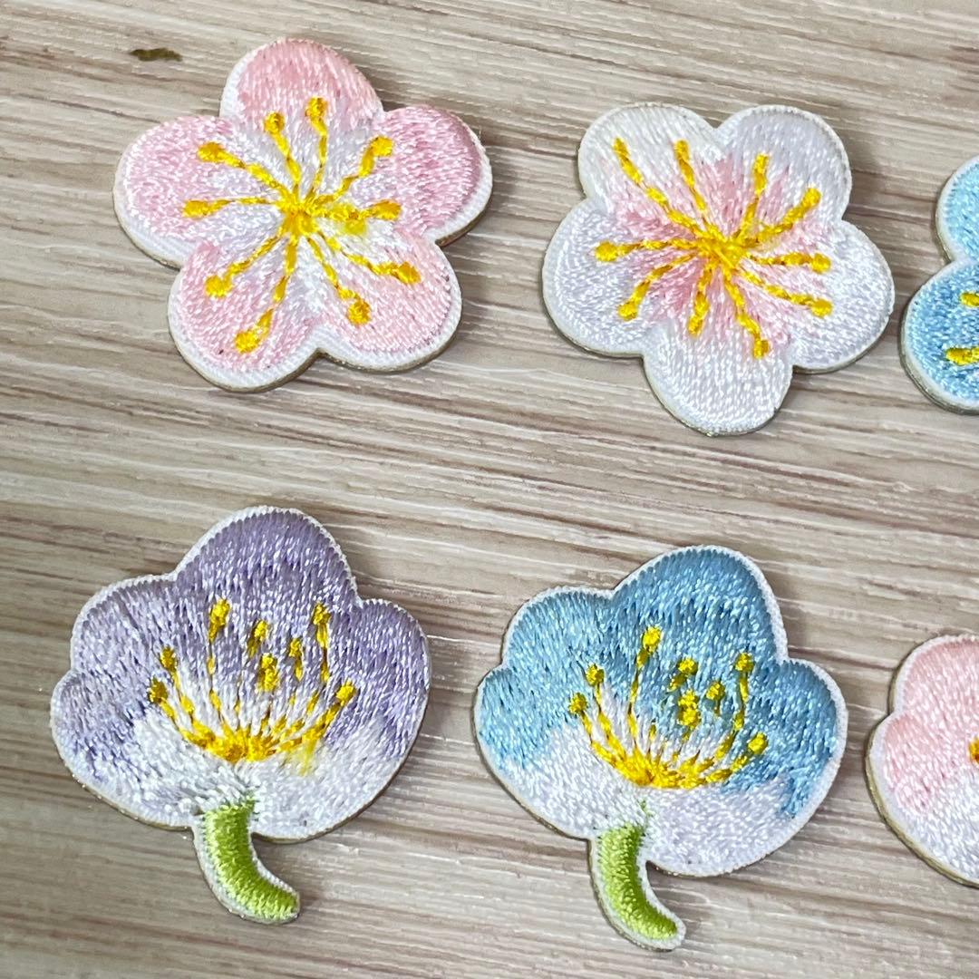14枚 剥がせる アイロン接着 刺繍 アップリケ 花 桜 ピンク ブルー 紫 14枚 剥がせる アイロン接着 刺繍 アップリケ 花 桜 ピンク ブルー 紫