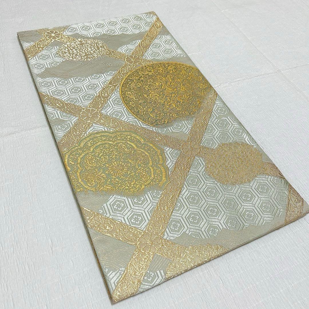 山口美術織物 山口克彌監修 唐織 袋帯 格天井葡萄鏡文 御御帯 正絹 金糸