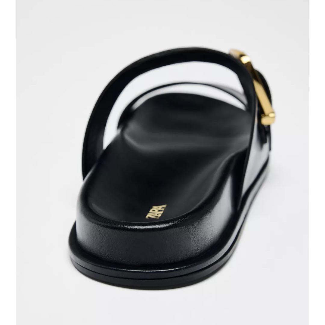 ZARA フラットサンダル 24.5 ブラック 38 - メルカリ