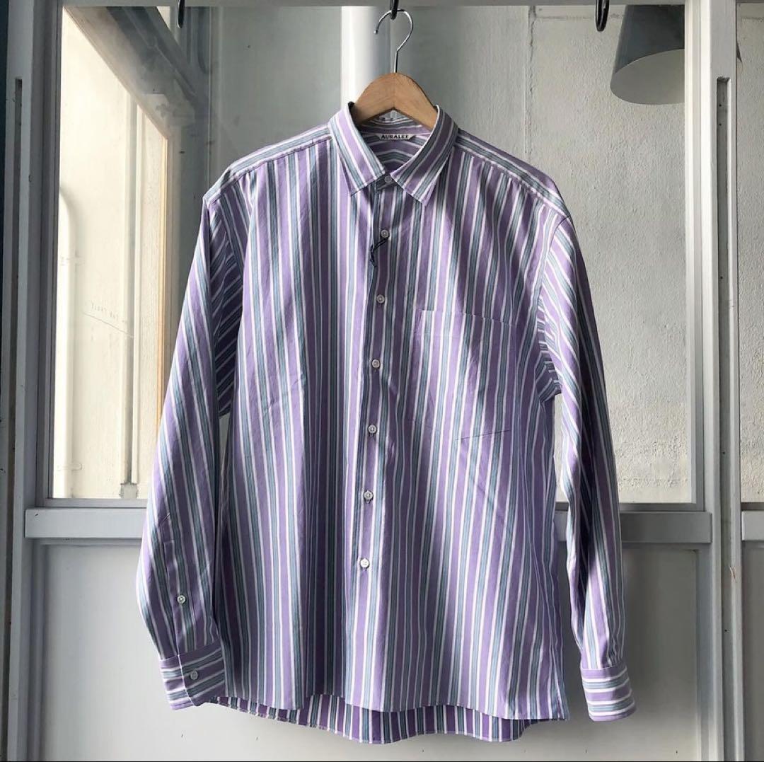 トップス AURALEE WASHED FINX TWILL STRIPE SHIRTS