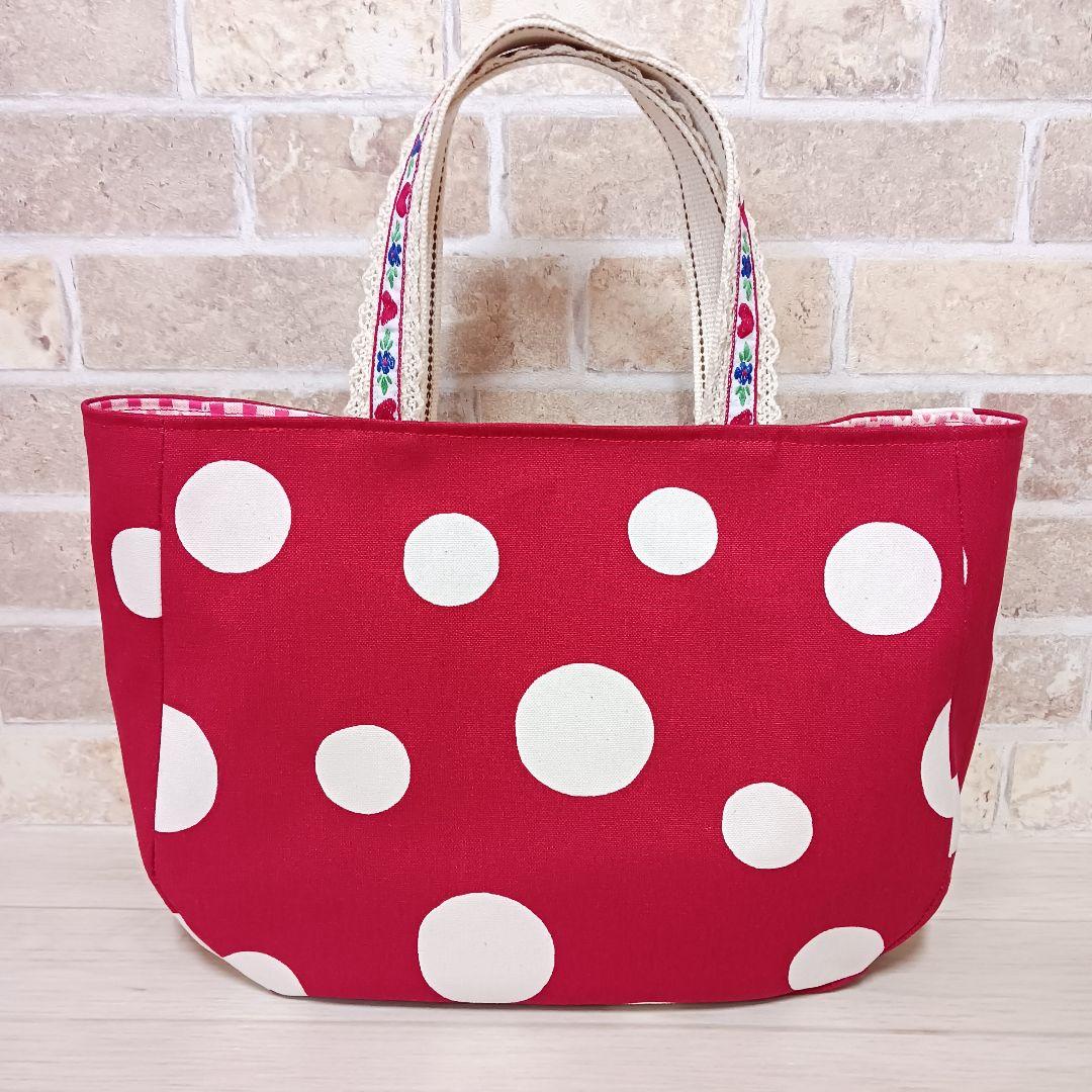 れ*ゃ様 ハンドメイド•トートバッグ•手提げバッグ•赤•ドット柄•帆布•ハート