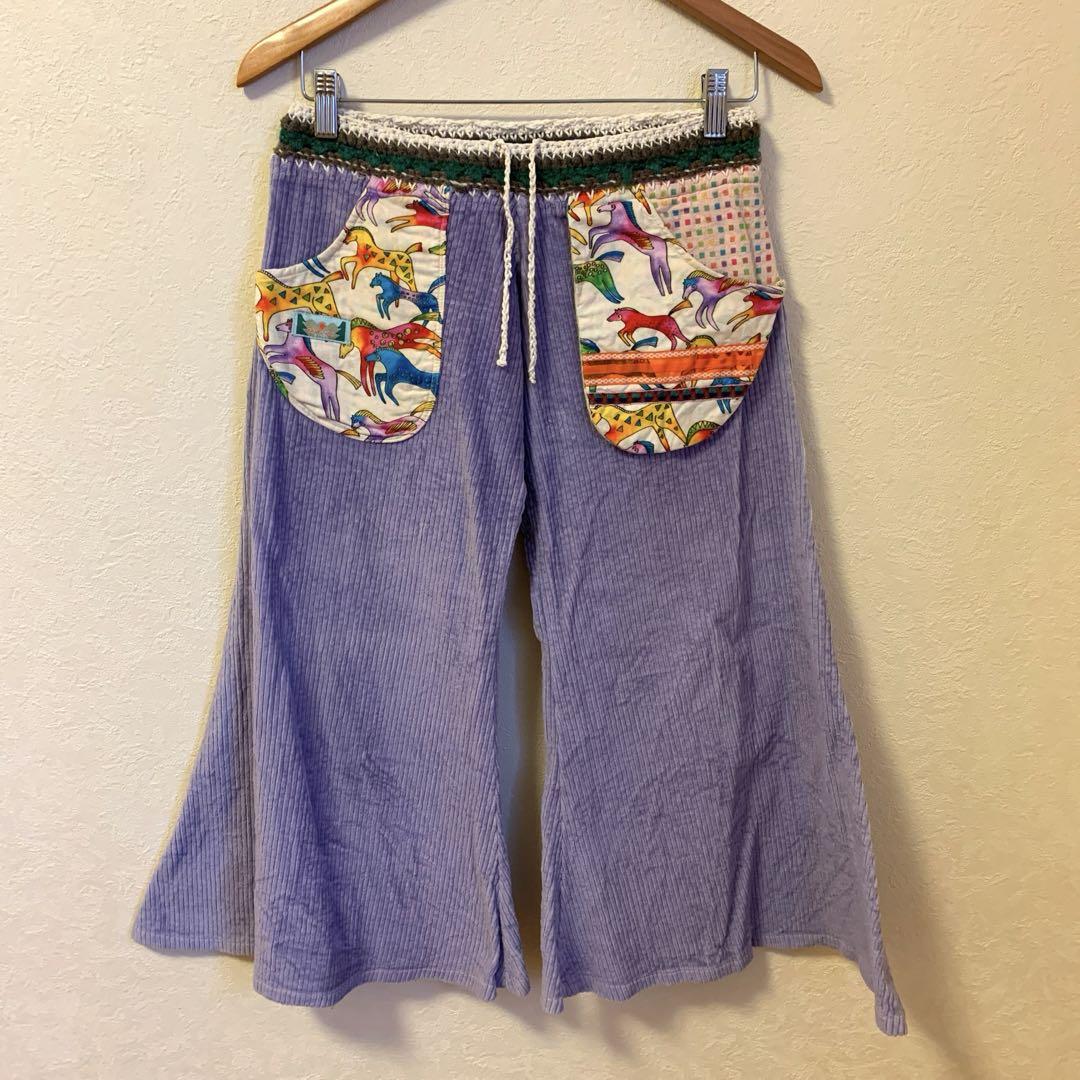 ハンドメイド コーデュロイ 7分丈　クロップドパンツ　ワイドパンツ　ブーツカット