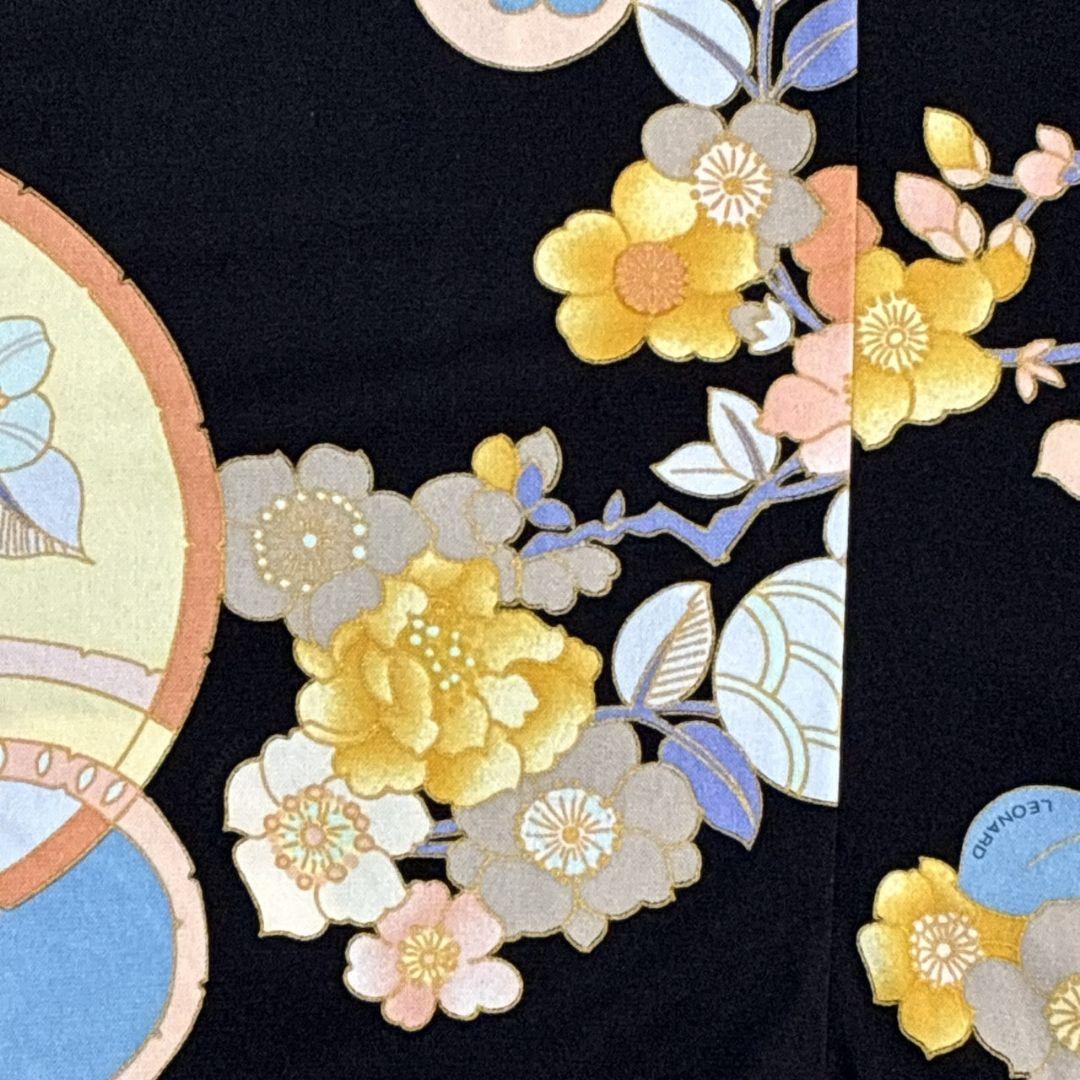 美品 レオナール 半袖カットソー 気球 花 黒 カンカン素材