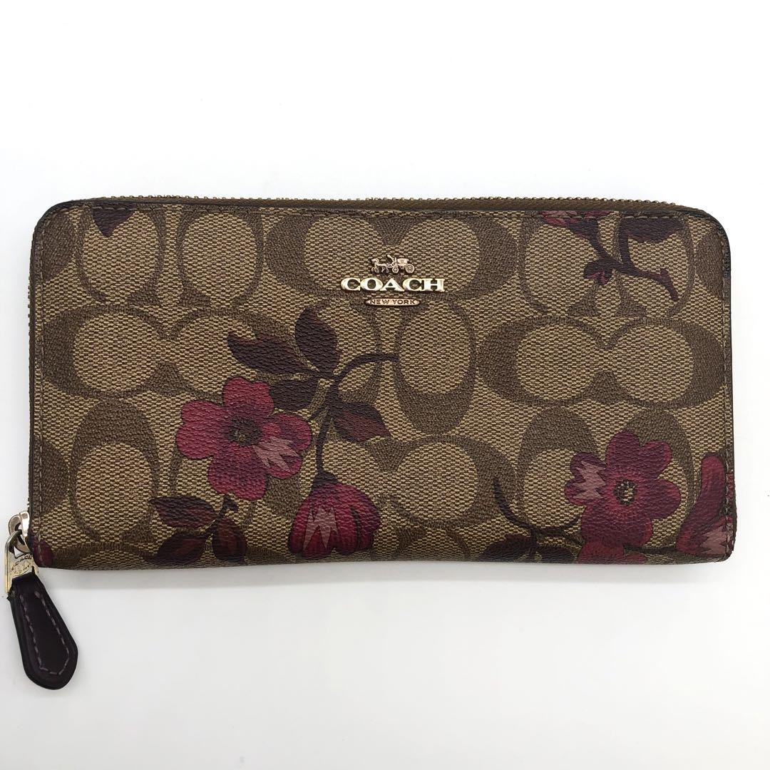 COACH コーチ 花柄 長財布 ロングジップアラウンド ブラウン SG2921