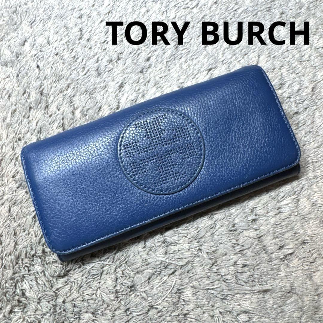 Tory Burch 水色 青色　長財布 トリーバーチ TORY BURCH 長財布 ブランドマーク ラウンド