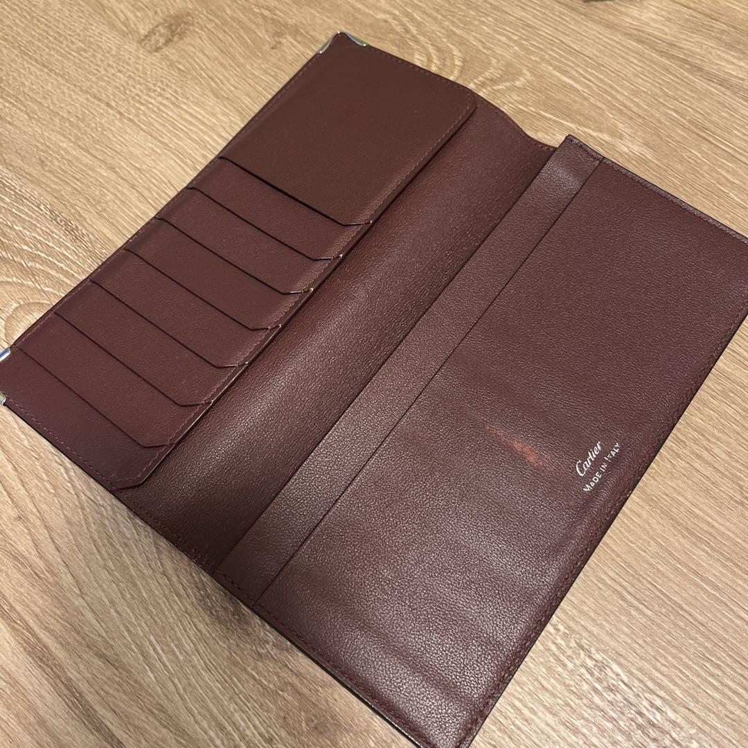カルティエ レザー長財布 黒 茶色 内側カードポケット7つ