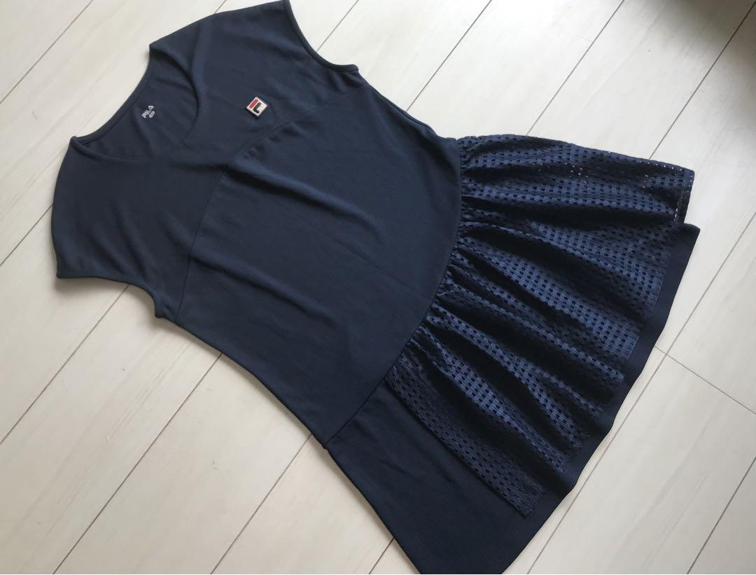 美品＊FILAフィラ＊カットワークオパールレースの可愛いテニスワンピースL