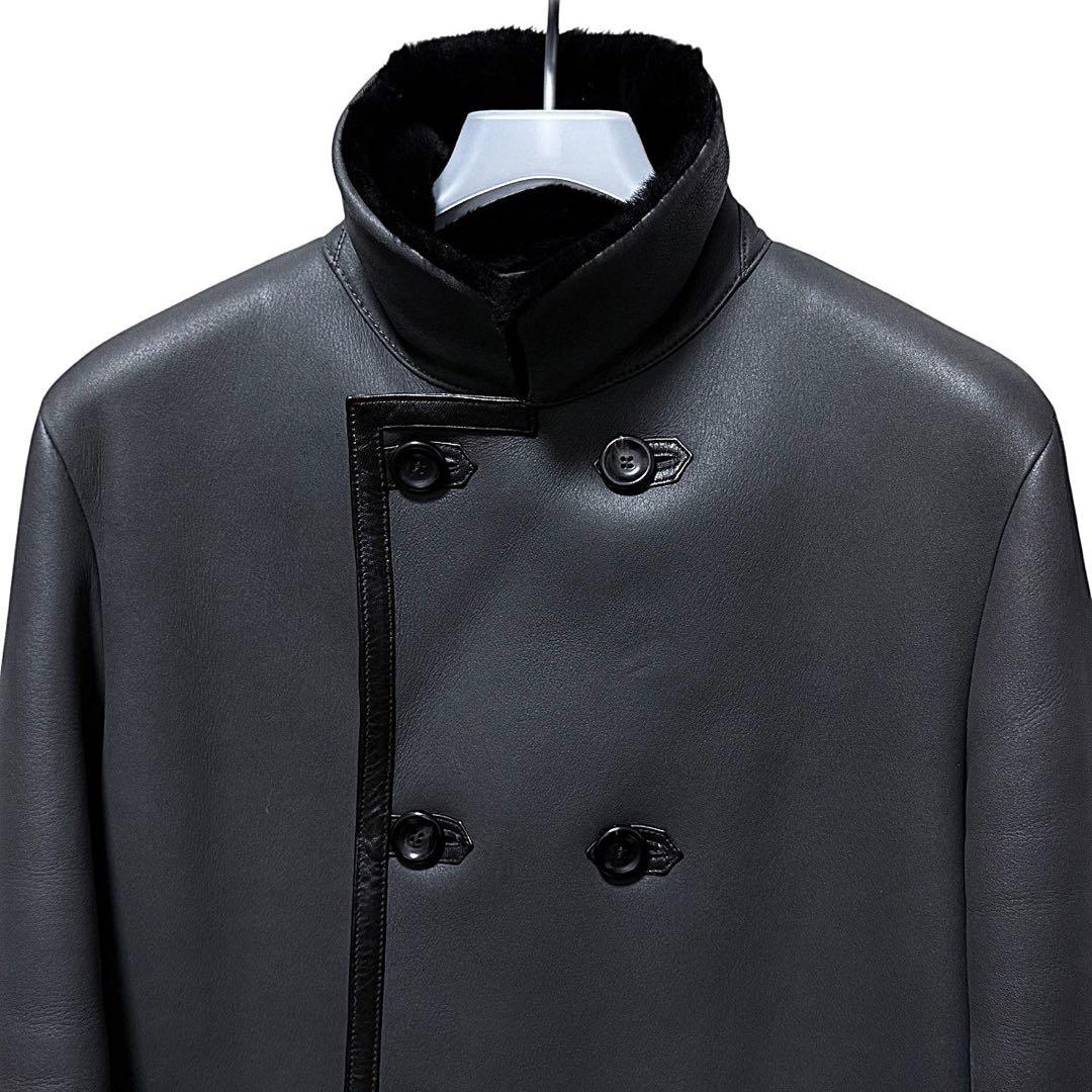 定価70万 アルマーニ ダブルブレスト ロング丈 ムートンコート 48 羊革