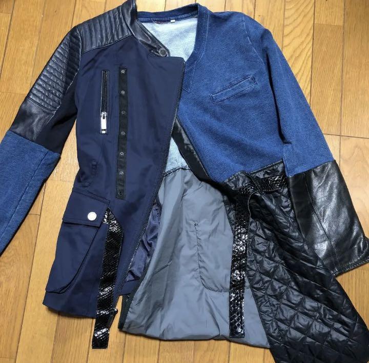 リメイク 再構築 ライダース ジャケット 変形 本革 スウェット 異素材MIX