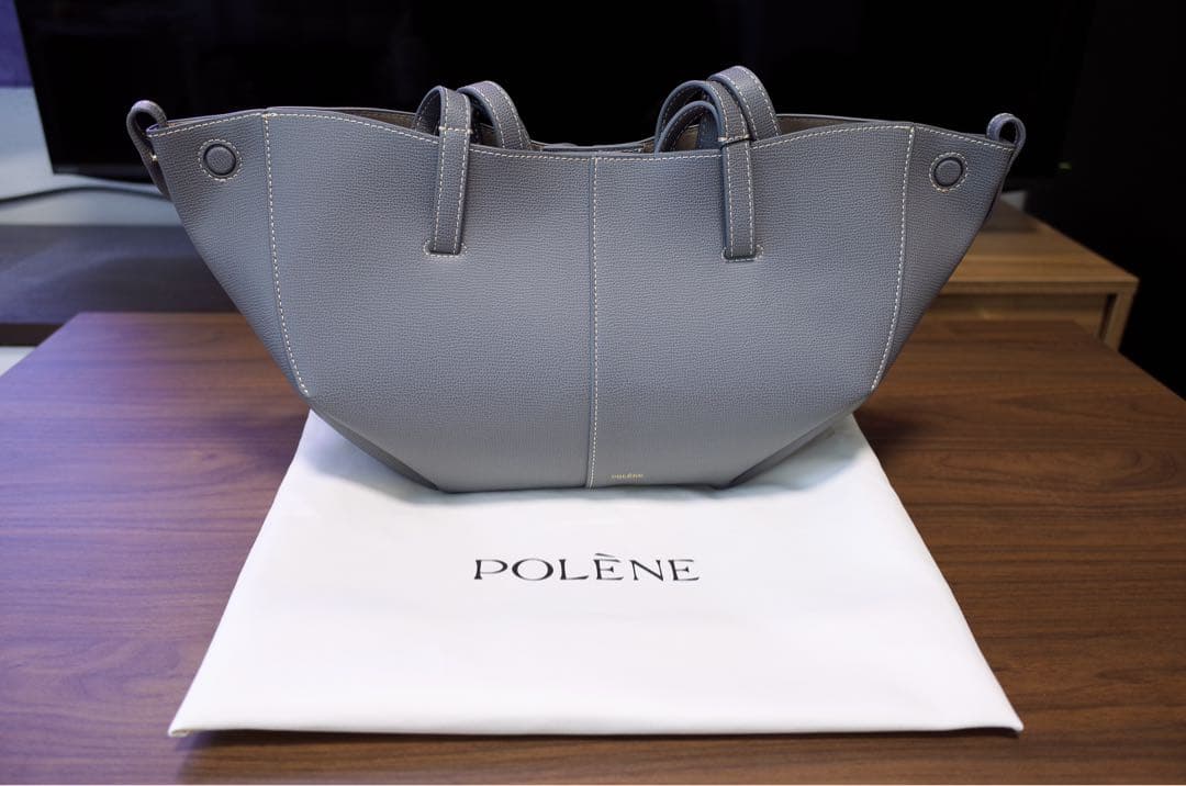 POLENE グレー レザーハンドバッグ - メルカリ