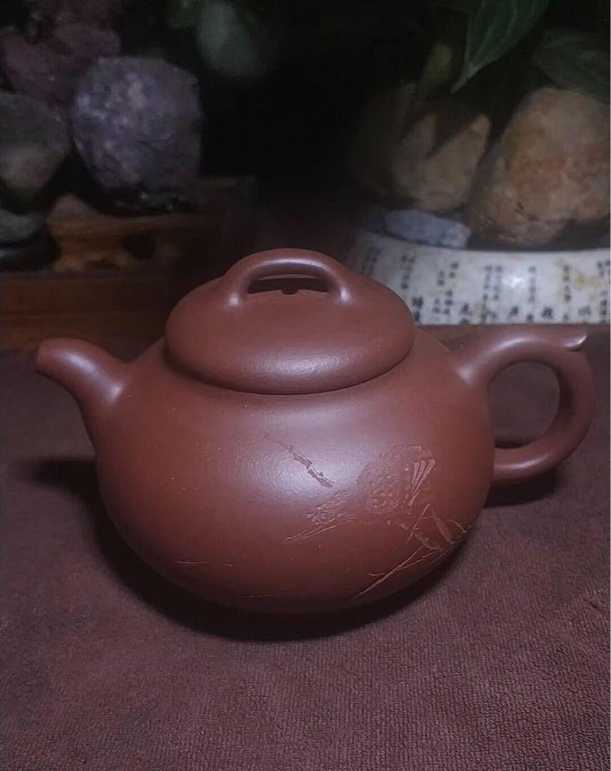 陶器製手彫り急須 茶色