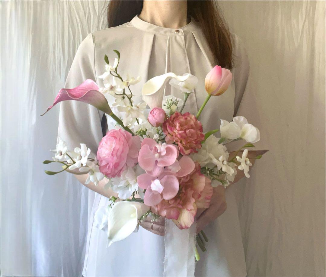♡淡色ピンク♡アーティフィシャルフラワーブーケ♡ウェディングブーケ 胡蝶蘭