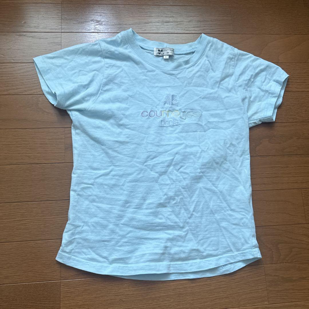courrèges 刺繍ロゴ 水色 Tシャツ Fサイズ - メルカリ
