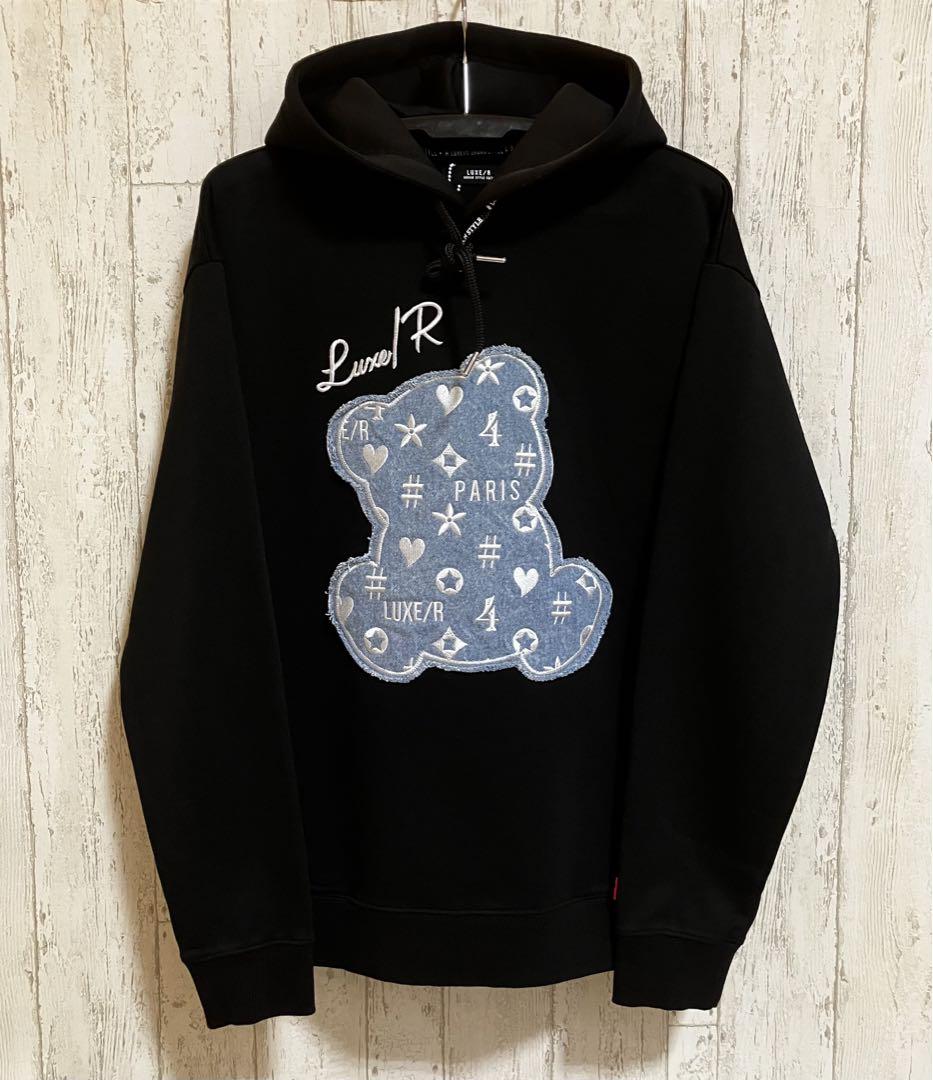 LUXE/R デニムベア貼り付けプルオーバーパーカー トップス