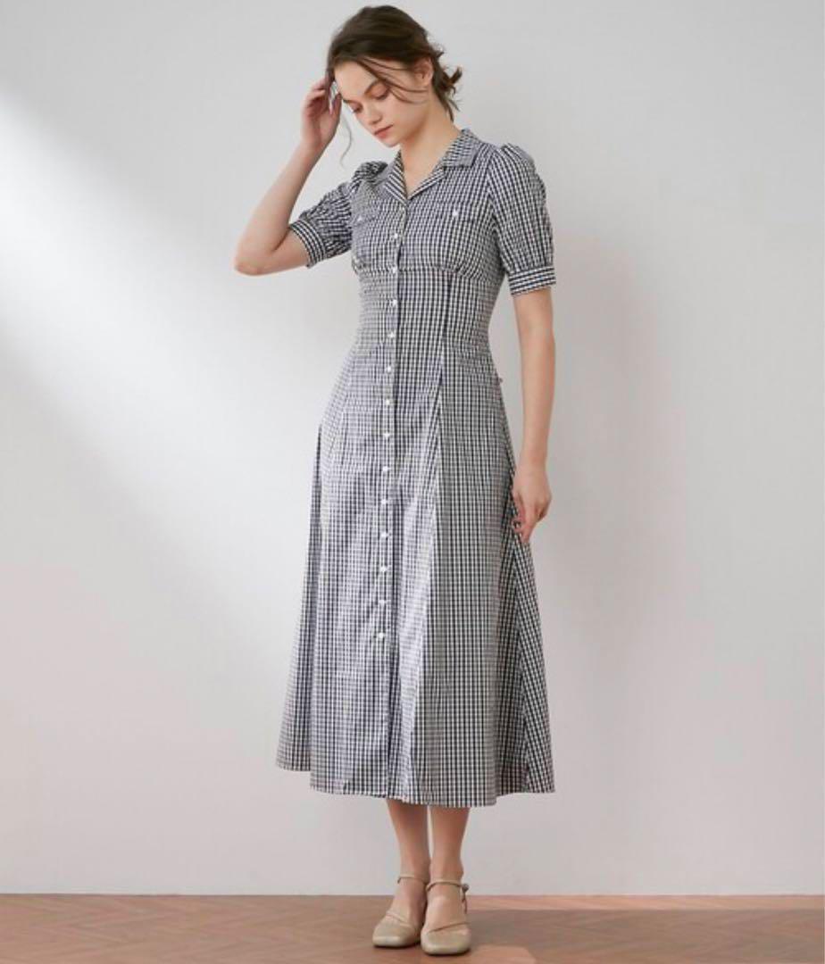 美品 完売品 DEICY デイシー ミニチェックオープンカラーワンピース 半袖
