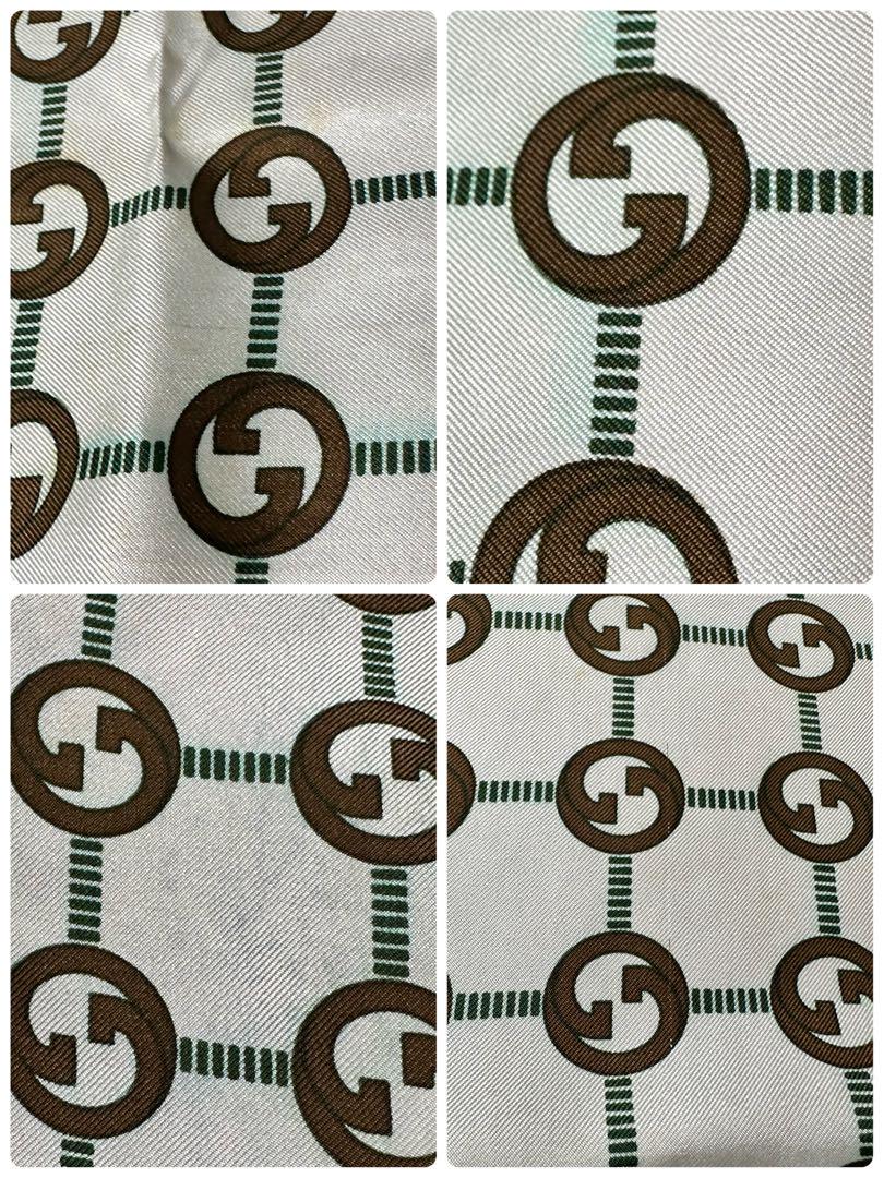 オールドグッチ　GUCCI 大判スカーフ　90年代　タグ無し　オフホワイト　紺色