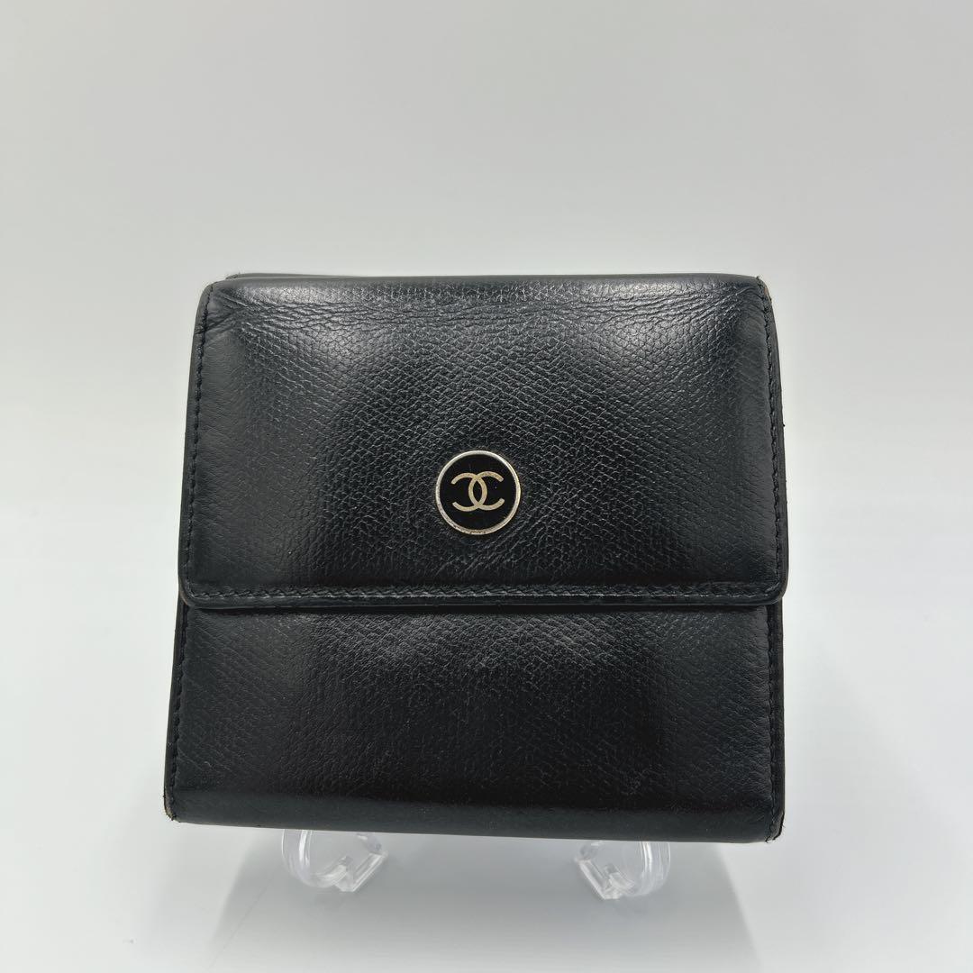 【シリアル有】CHANEL ココマーク ココボタン ブラック レザー 折り財布