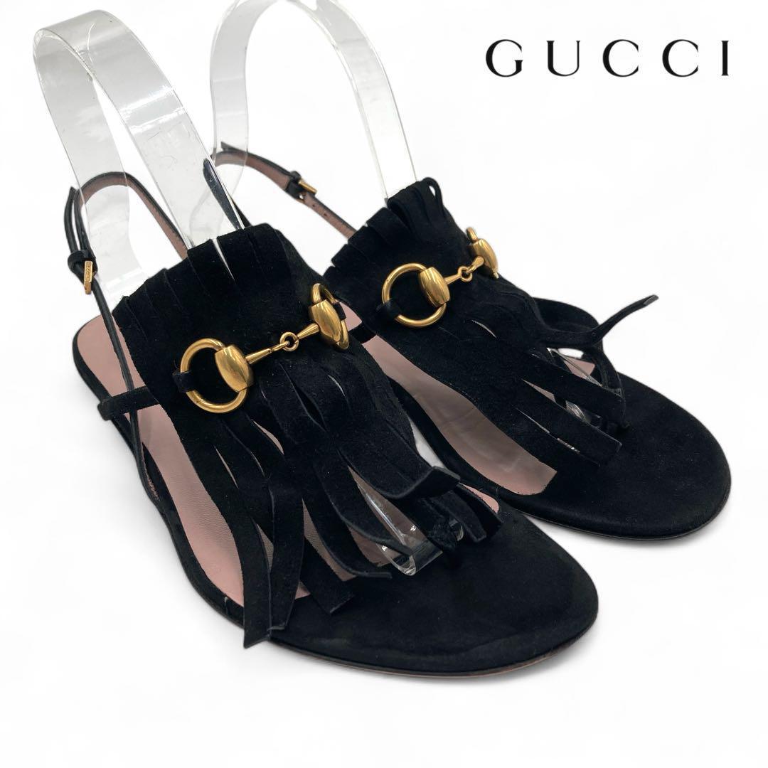 GUCCI グッチ ブラック サンダル 23.5cm スエード スリングバッグ