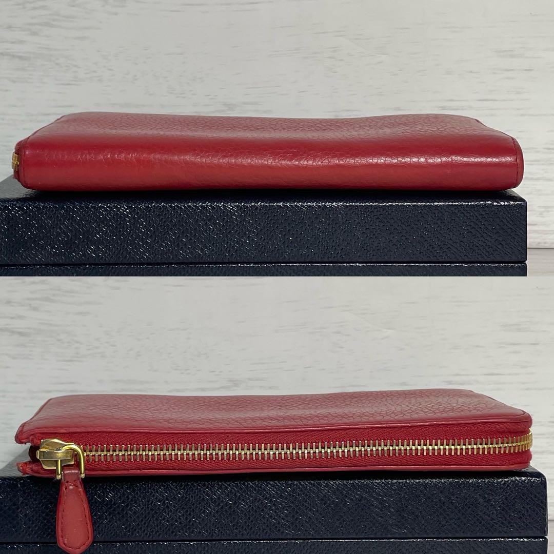 PRADA プラダ 長財布 レザー L字ファスナー レッド シボ革