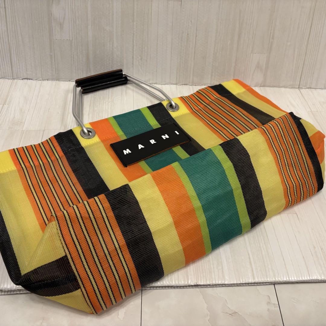 MARNI マルニ フラワーカフェ ハンドバッグ ミニ ストライプバッグ カゴ