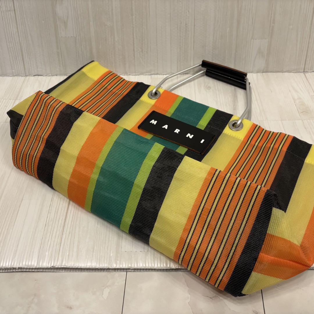 MARNI マルニ フラワーカフェ ハンドバッグ ミニ ストライプバッグ カゴ