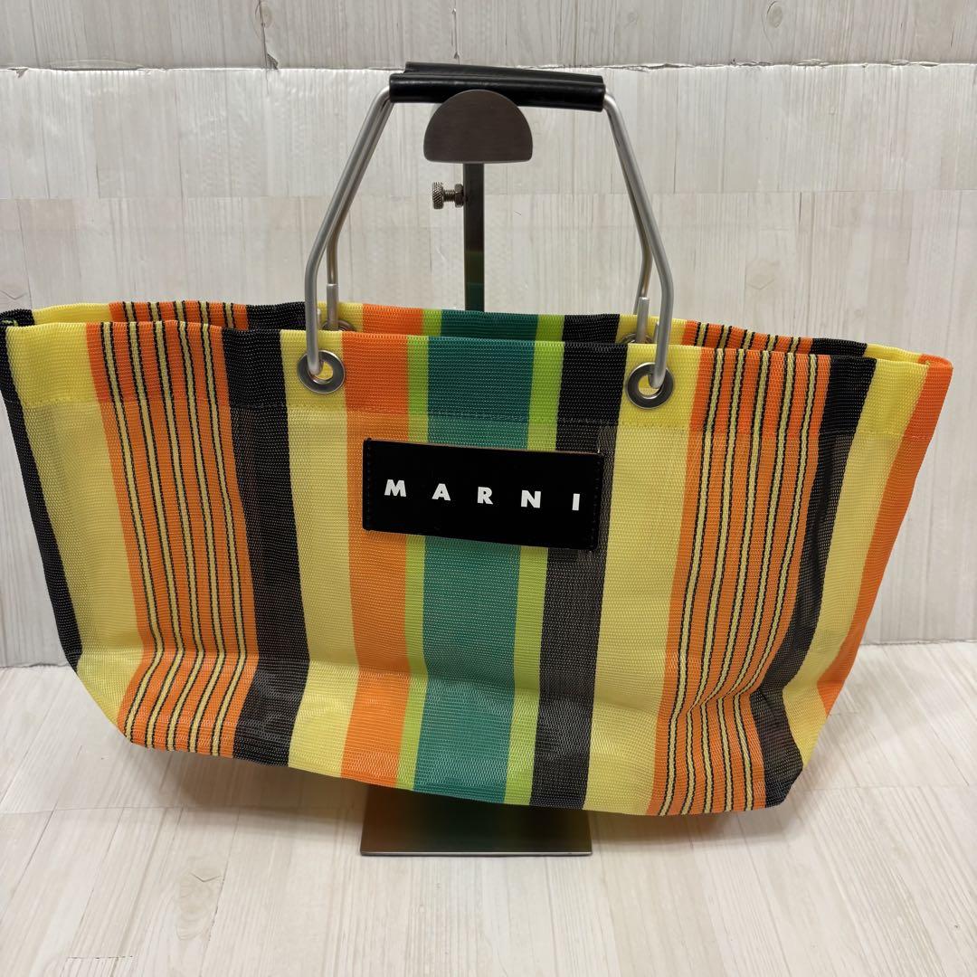 MARNI マルニ フラワーカフェ ハンドバッグ ミニ ストライプバッグ カゴ