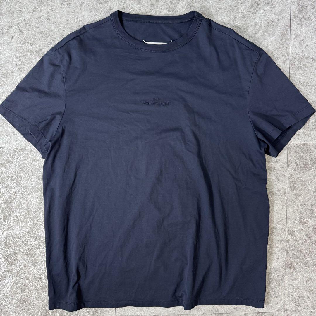 極美品 メゾンマルジェラ 反転 ディストーテッドロゴ Tシャツ ネイビー 54 トップス