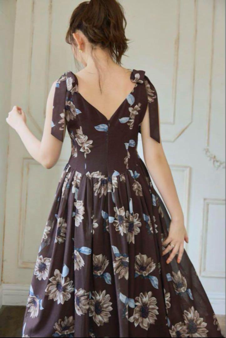 ハーリップトゥSunflower-Printed Midi Dress sサイズ