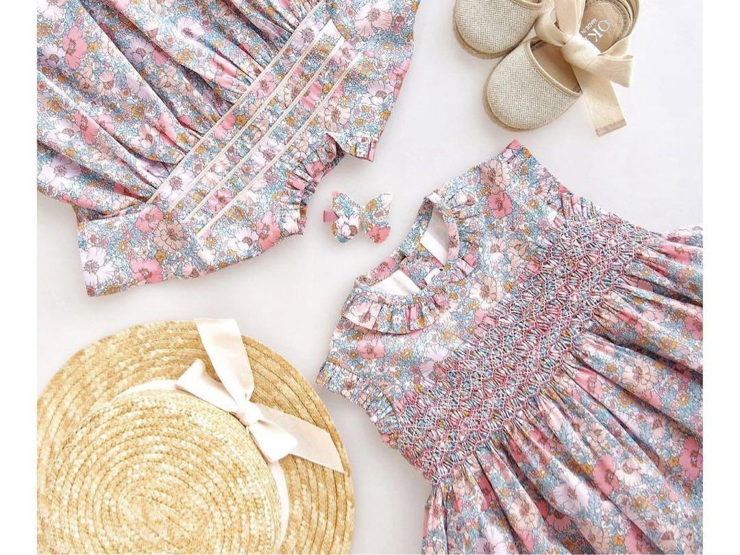 【ひまわり】Amaia kids  4Y  スモッキングワンピース