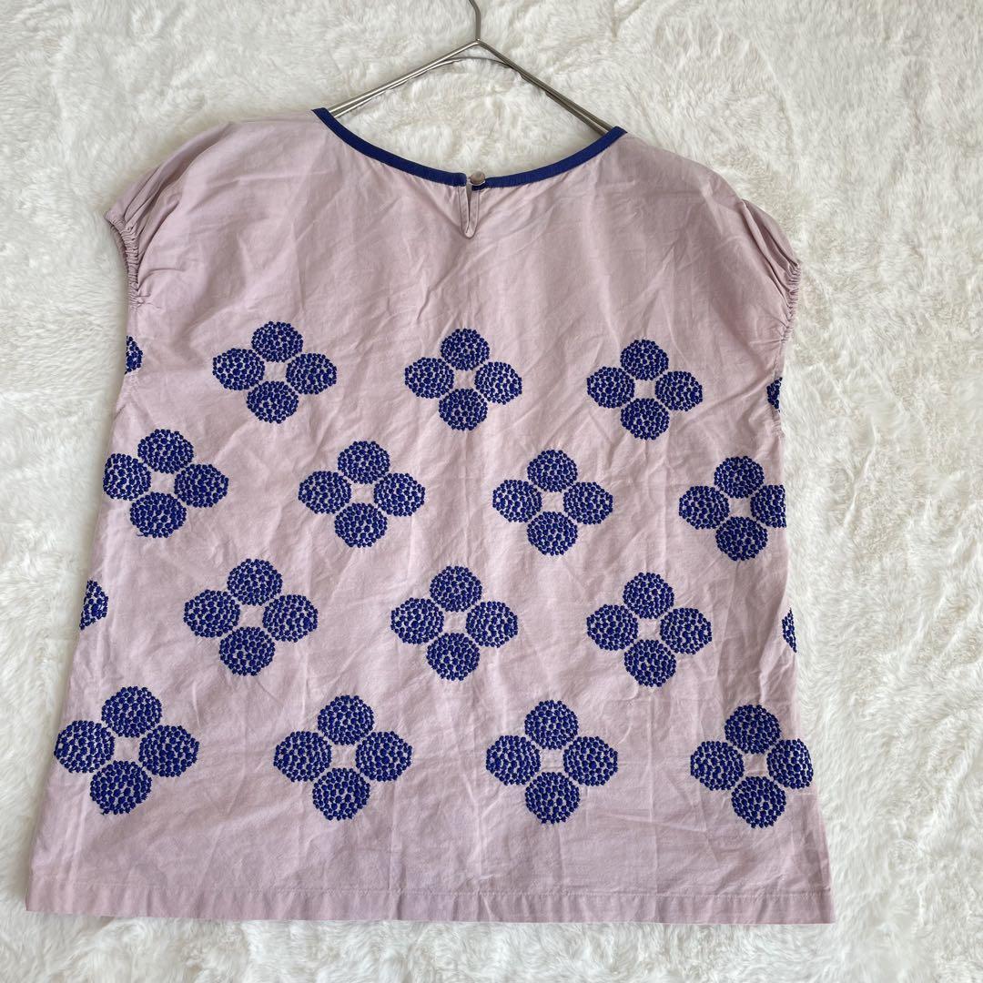 ミナペルホネン ブラウス シャツ 花刺繍 hana beads ピンク 半袖 M