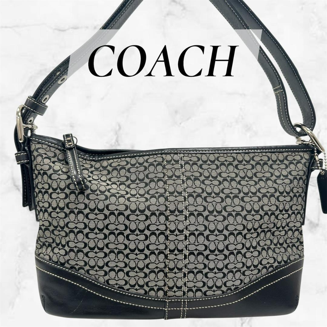 【美品】COACH　コーチ　黒　シグネチャー　ショルダーバッグ