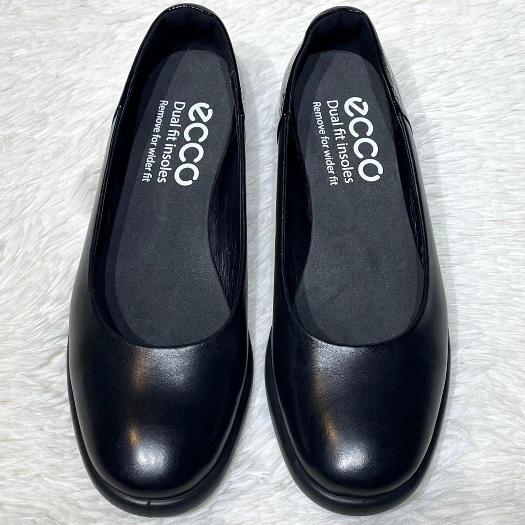 美品☆ECCO パンプス 25㎝ 黒 レザー バレリーナ フラットヒール 本革