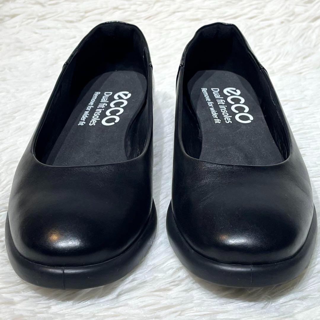 美品☆ECCO パンプス 25㎝ 黒 レザー バレリーナ フラットヒール 本革