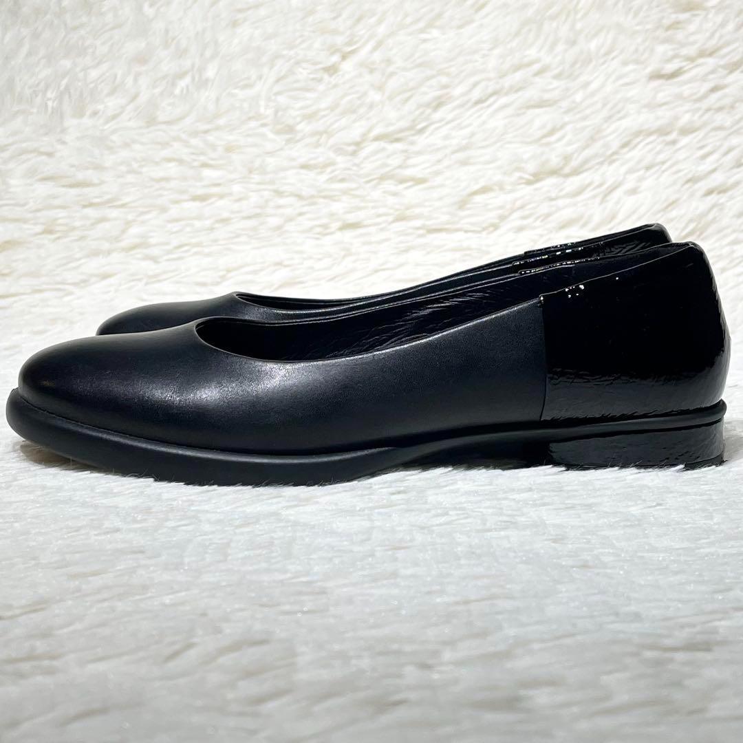 美品☆ECCO パンプス 25㎝ 黒 レザー バレリーナ フラットヒール 本革