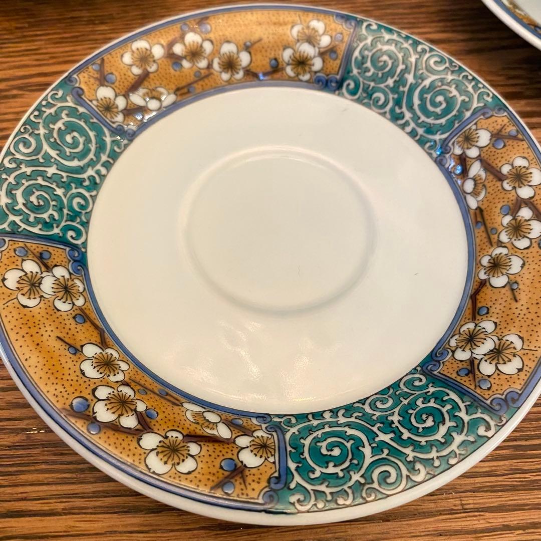 九谷焼　角福　色絵花鳥図　珈琲碗皿　カップ＆ソーサー　4客セット