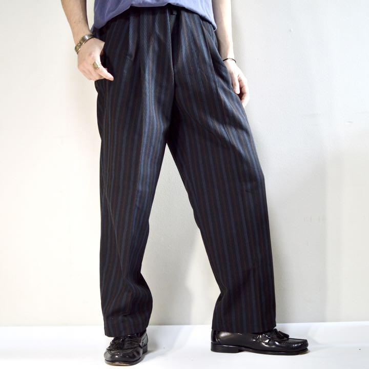 華麗 古着 ユーロ ワイドパンツ ストライプパンツ スラックス ウール