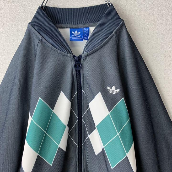 低価新品 希少 アディダス トラックジャケット L アーガイル柄 刺繍グレー ジャージ古着 0yAhY-m43505701392 限定品人気