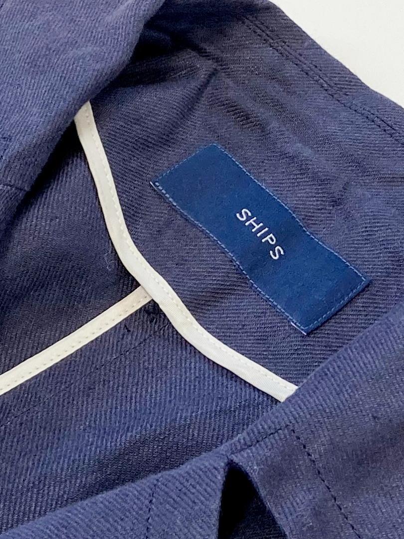 美品　　SHIPS　シップス　ネイビー　ライトアウター　リネンガウンコート