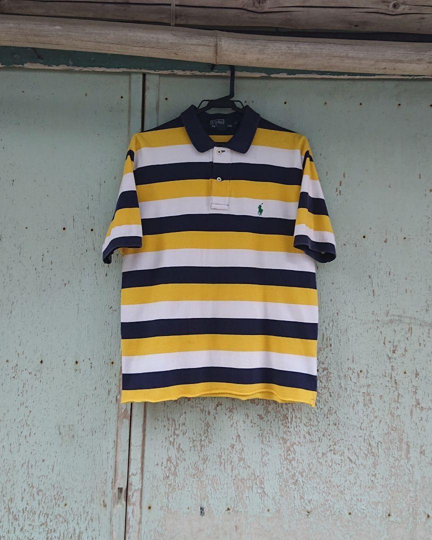 90s Ralph Lauren 好配色 ボーダーt ポロシャツ 黄 ネイビー