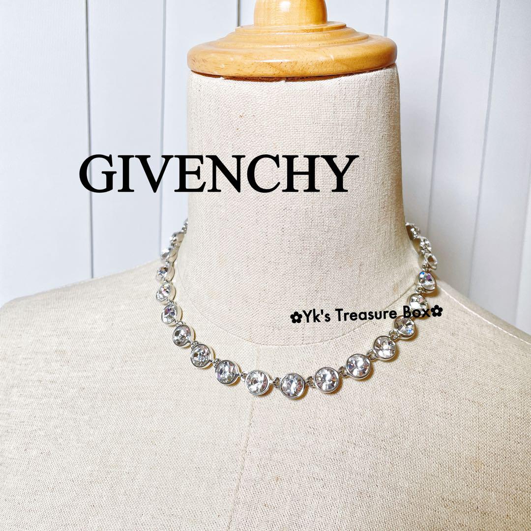 Z272/GIVENCHY/シルバーxクリア/ドットクリスタルネックレス