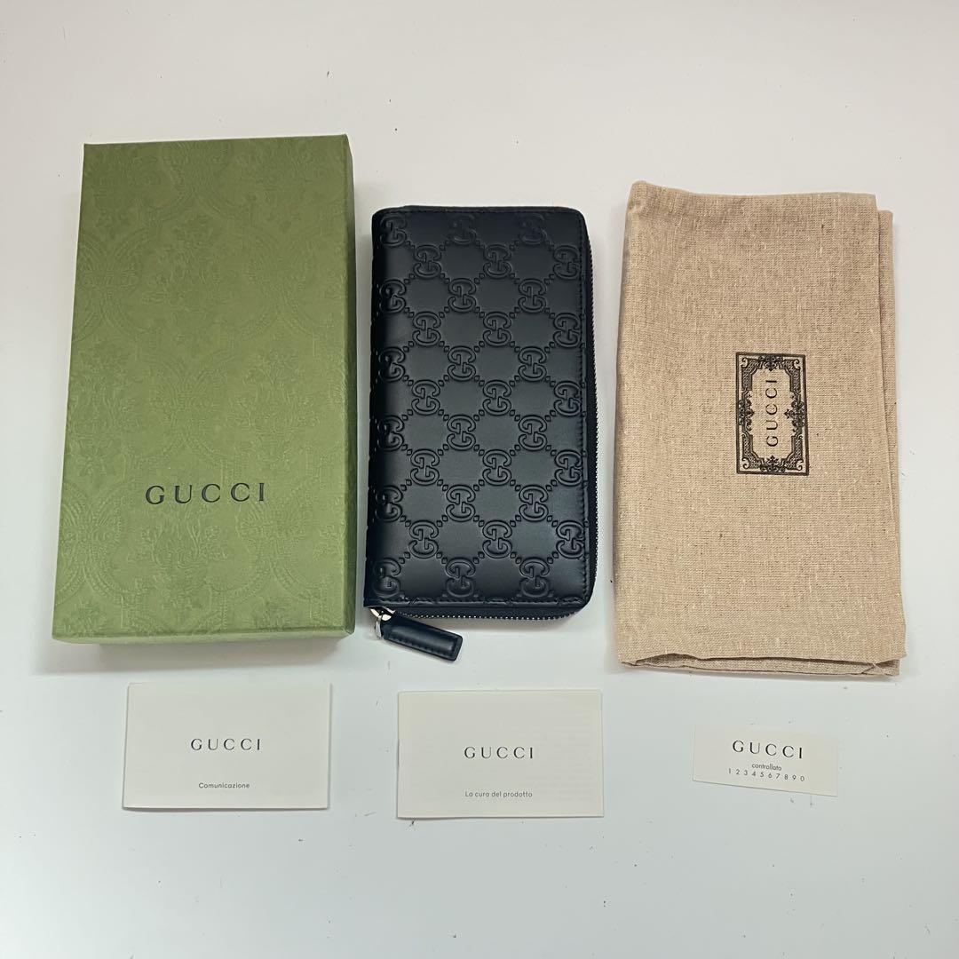 未使用　グッチ GUCCI シマ 長財布 ラウンドファスナー デザイン シルバー
